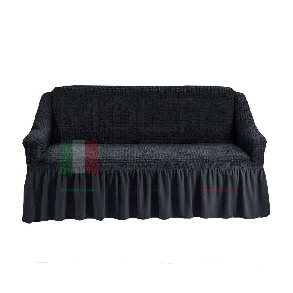 Универсальный европейский чехол для дивана двухместный темный асфальт с оборкой